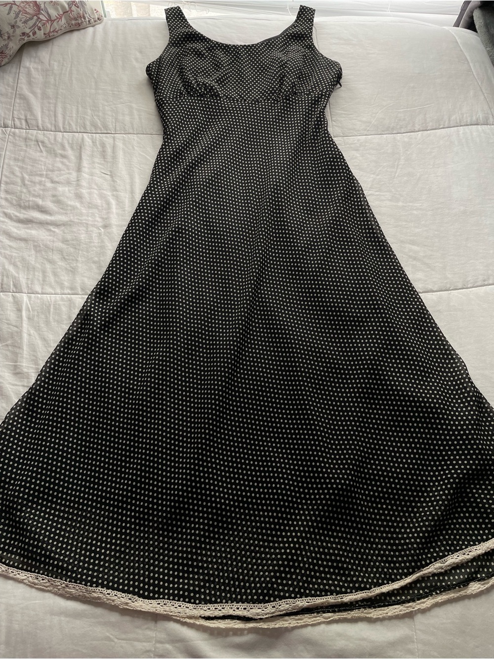 Vintage Cato Black Cream Polka Dot Babydoll Midi Dress 8 Retro Pinup Modest Chic